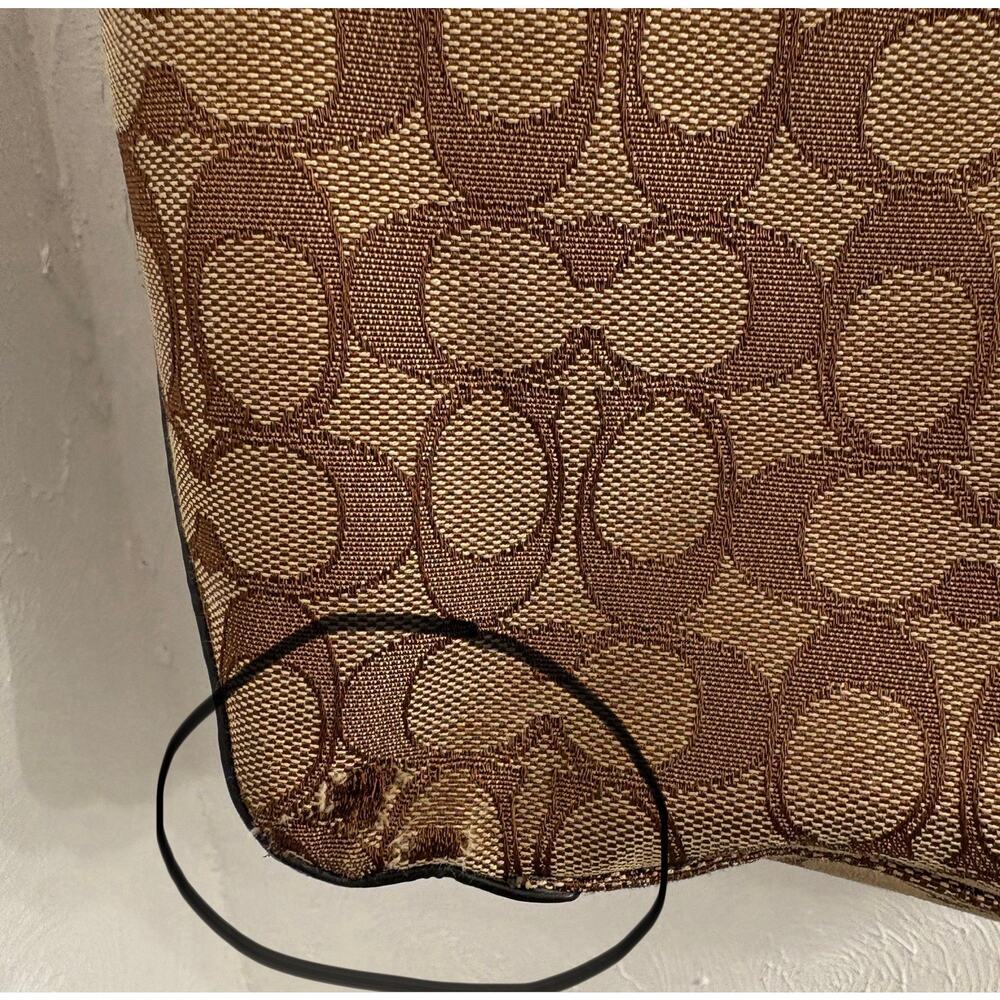 Coach Signature Jacquard Tote Bag Khaki Brown Leather Trim Gold Hardware 11x14x5 - Picture 3 of 14